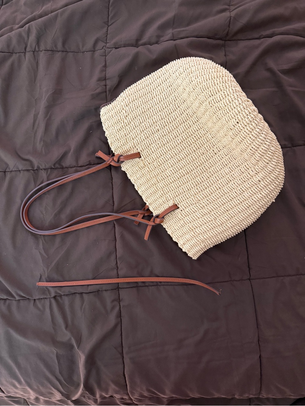 Mango Woven Straw Raffia Tote Bag Cream Leather Handles Summer Beach Bag - Picture 5 of 5